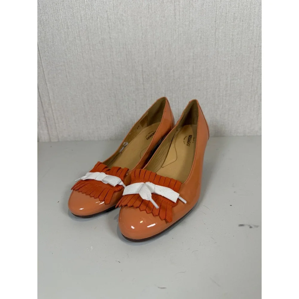 Sebago women shoes wedge heel pumps orange leather upper women sz 6b sample pair